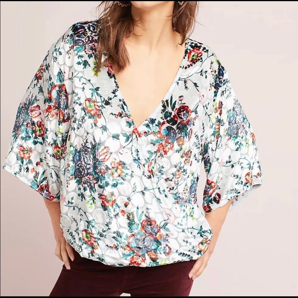 Anthropologie Maeve Velvet Floral Umi Wrap Top size M